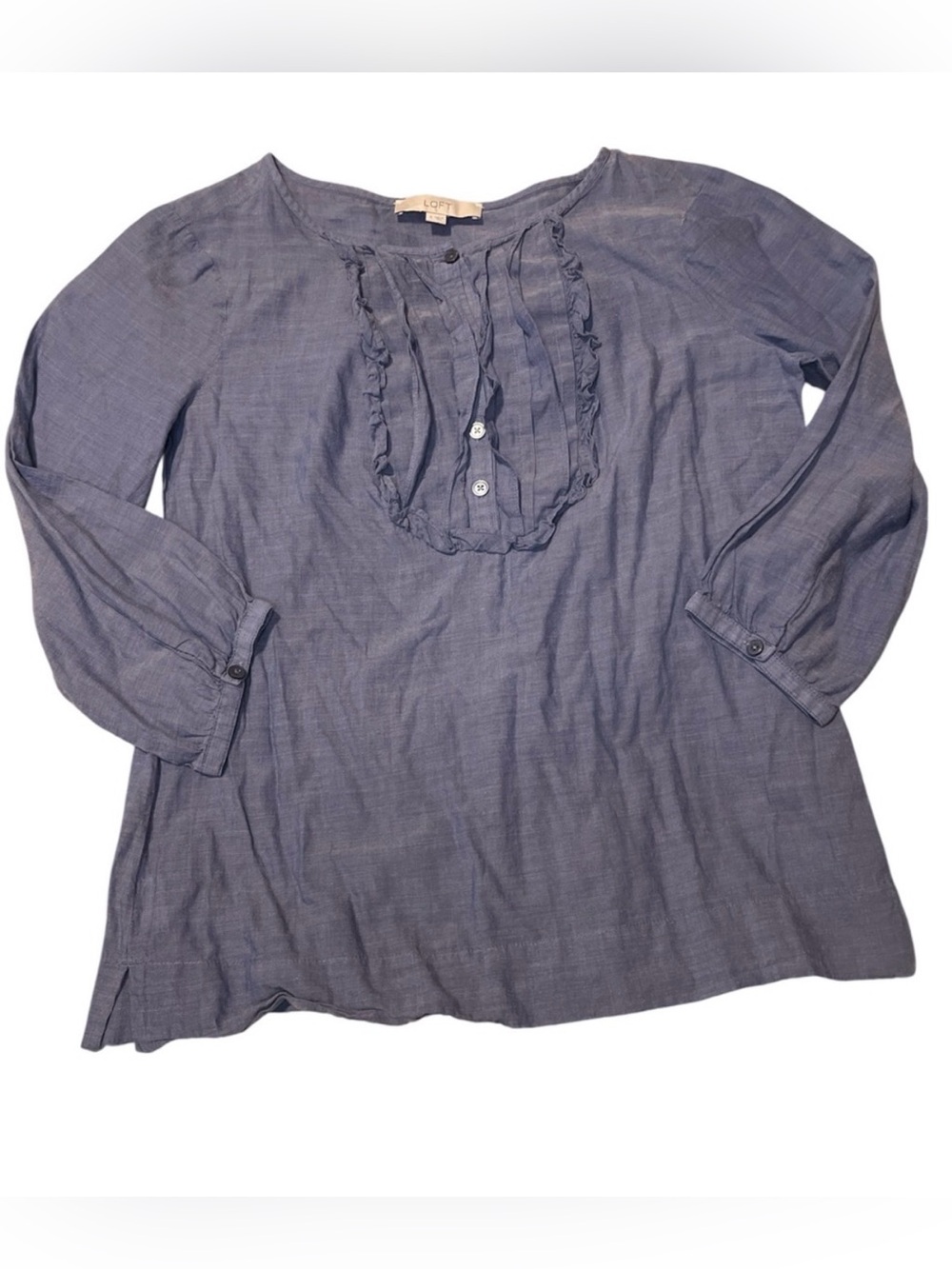 WOMEN'S ANN TAYLOR LOFT BLUE LONG SLEEVE HALF BUTTON DOWN SHIRT SIZE
small